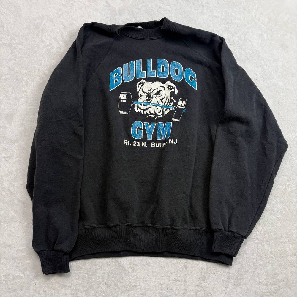 Bulldog Gym Butler NJ Men's Black Sweatshirt Size XXL Raglan Made in USA 90s